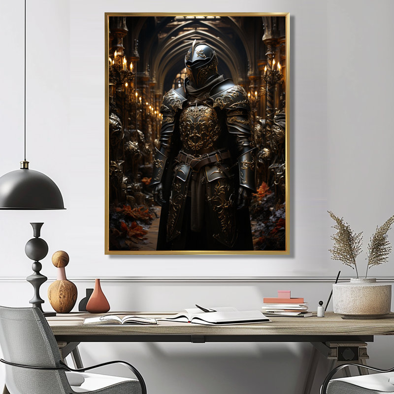Armures médiévales, art mural encadré militaire 2, Cadre flottant doré, H 32 po x l 24 po x P 1 po