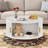 Round Coffee Table with Storage, 31.5" Mid Century Modern Coffee Table with 360° Curved Sliding Door-1279393444