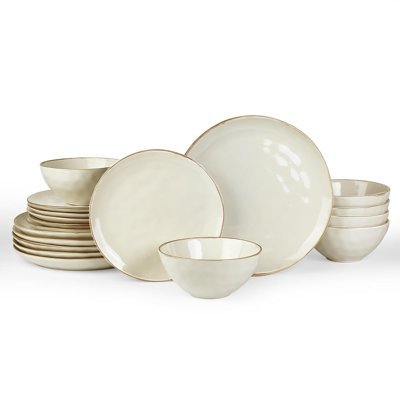 18 Pieces Stoneware Dinnerware Set, Round Reactive Glaze Plates and Bowls Set, Service for 6