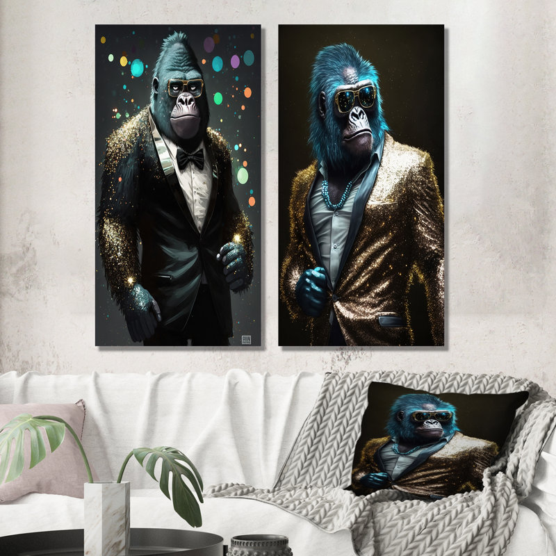«Disco Style Tuxedo Gorilla», 2 pièces sur toile, H 32 po x l 32 po, Toile tendue
