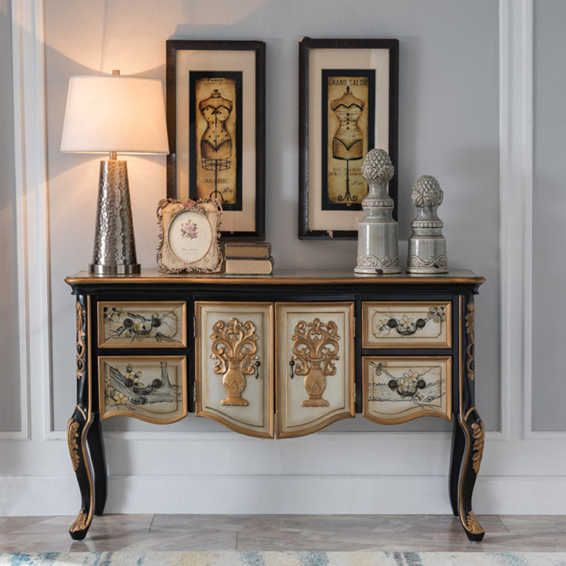 American-style multi-functional entrance cabinet, 35.03" H x 47.24" W x 17.51" D, Black/Gold/Cream