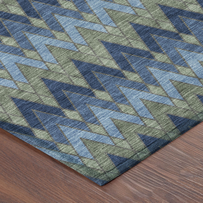 Machine Washable Indoor/Outdoor Chantille ACN2558 Geometric Rug, Round 8', Navy
