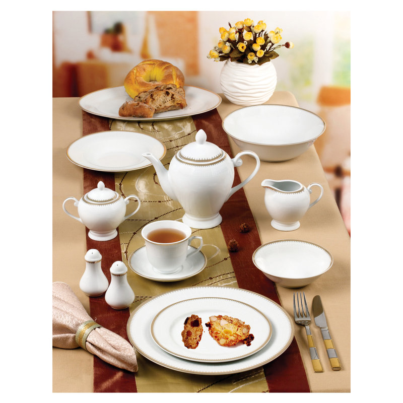 Piece Porcelain China Dinnerware Set - Service for 8, Gold
