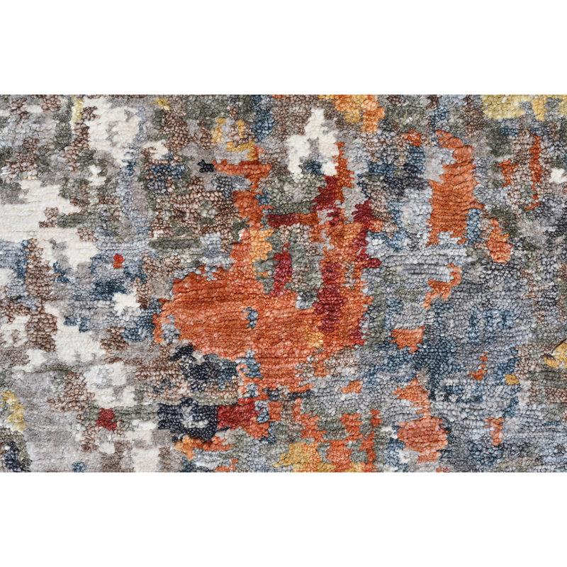 High-Quality Hand-Knotted Grey And Rust Area Rug, Multi And Rust, Rectangle 4' x 6'