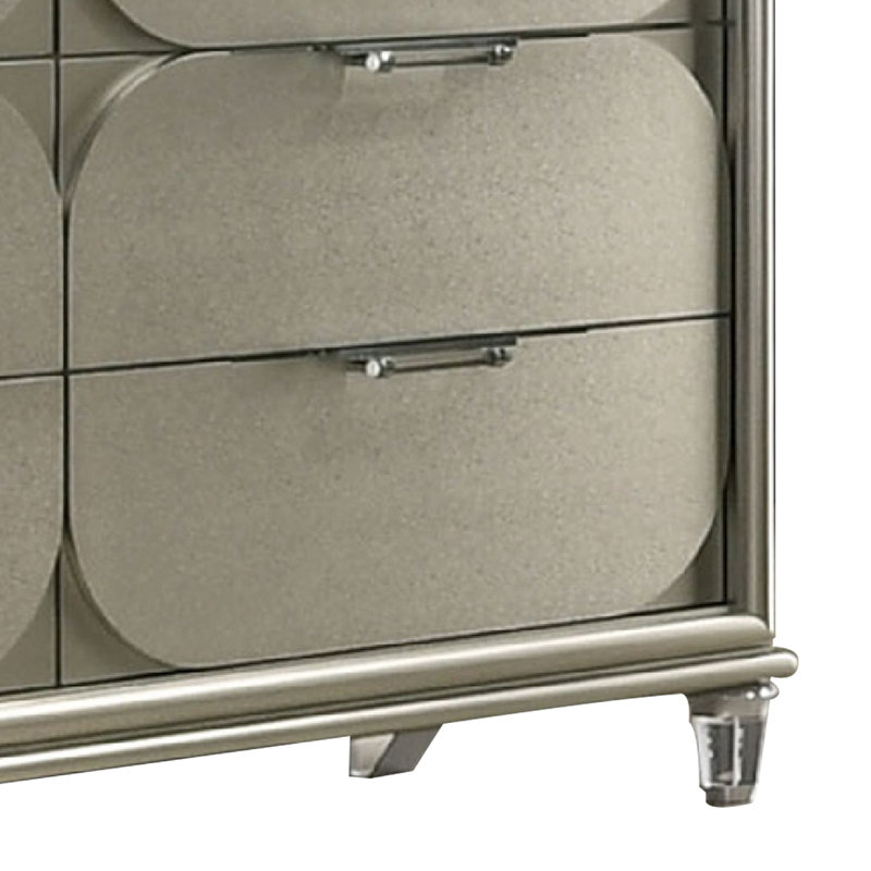 Commode large 6 tiroirs Zema, bois massif argenté avec détails en acrylique