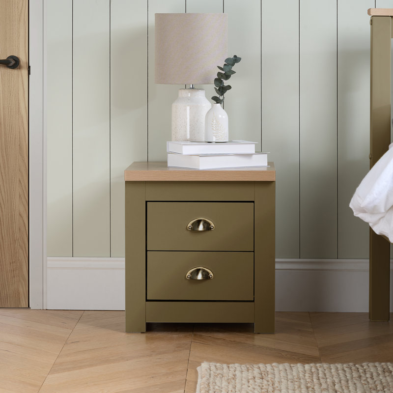 Highgate 2 Drawer Bedside Table, Olive