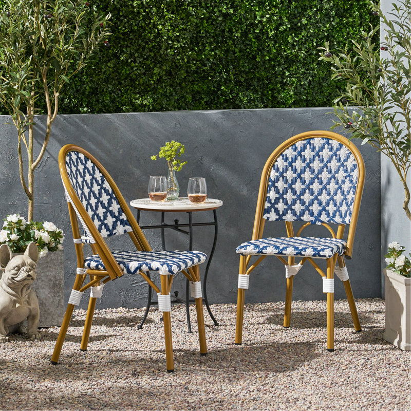 Chaise French, Blanc + bleu marine