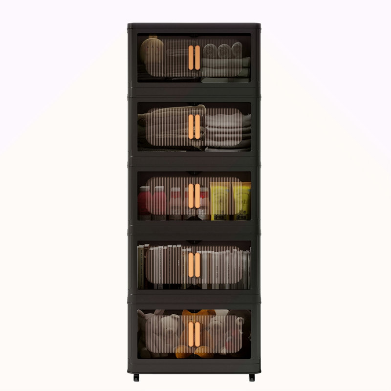 Armoire de rangement pliante latérale de 20 po de large, 5 niveaux, 19,69 po x 11,81 po x 50,00 po, bacs de rangement pliables avec porte magnétique, armoire de rangement en plastique avec roues