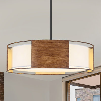 Lustre de style campagnard à 4 lumières à intensité variable avec abat-jour en tissu pour salle à manger Amonte