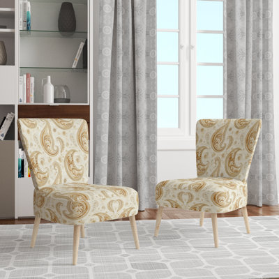 Fauteuil d'appoint moderne - Fauteuil d'appoint beige à motif cachemire floral en velours jaune