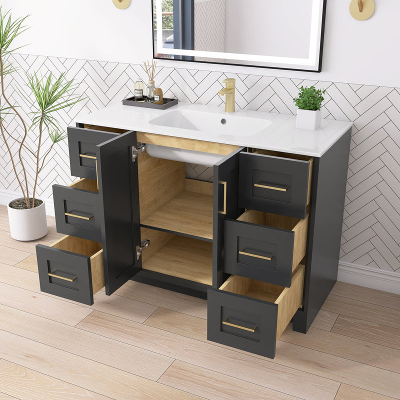 48" Single Bathroom Vanity Set in Dark Gray With Solid Surface Top (Assembled)
