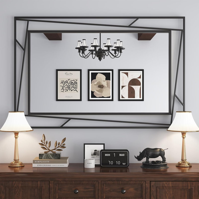 Miroir mural rectangulaire de 48 po x 24 po avec miroir en métal noir mat pour salle de bain dans le hall d'entrée, à suspendre à l'horizontale ou à la verticale