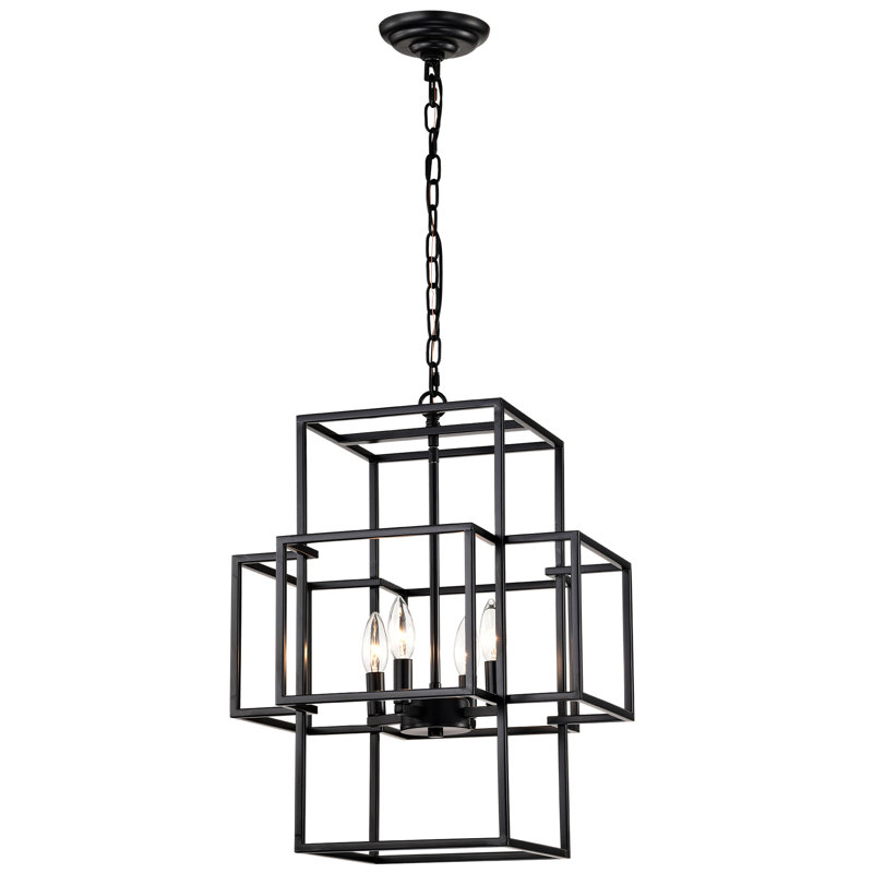 Lanterne industrielle en métal 4 - noir mat avec luminaire suspendu à hauteur réglable pour la salle à manger, le couloir, le vestibule, le vestibule