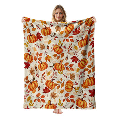 Jeté en flanelle JYK Halloween, en microfibre moelleuse, douce et respirante, 40 po x 50 po, branches de glands d'automne