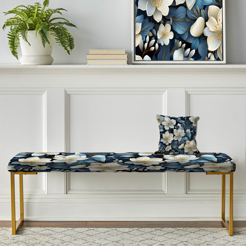 Banc floral rembourré or, Artistic Blue Magnolia Essence Beauty