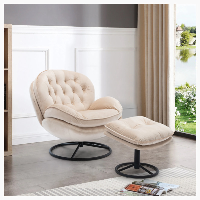 Emrys Upholstered Swivel Armchair with Ottoman