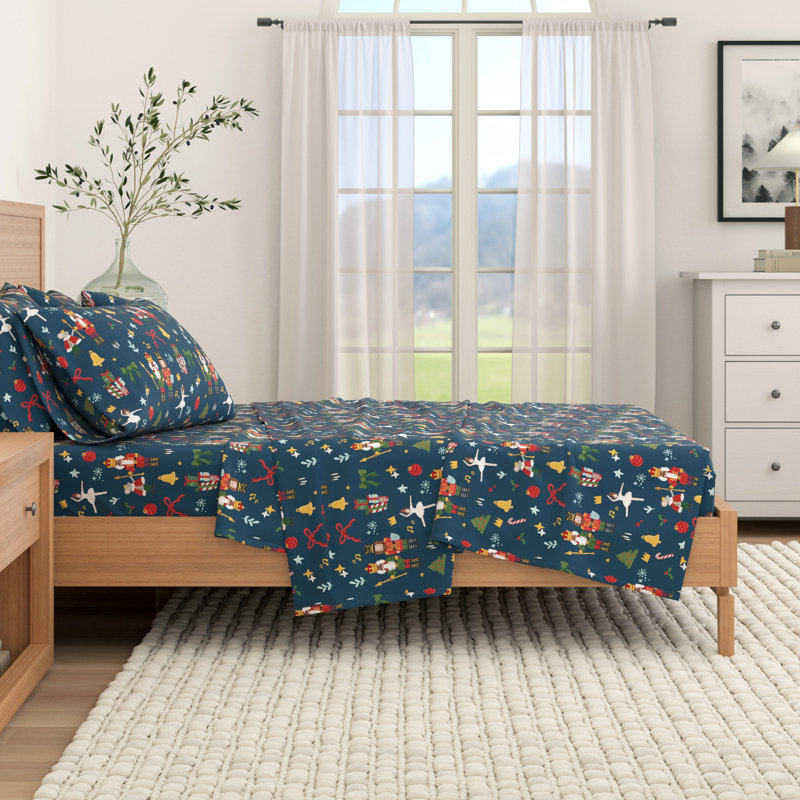 100% Turkish Cotton Flannel Solid & Plaid Sheet Sets, Queen with 2 Pillowcases, Happy Hillside