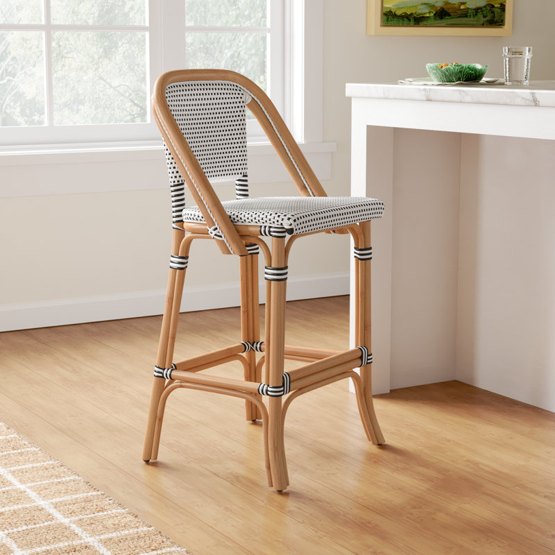 Euporie Woven Bar Stool, Black/White