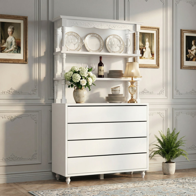 3-Tier Display Cabinet with LED Lights and Storage Drawers