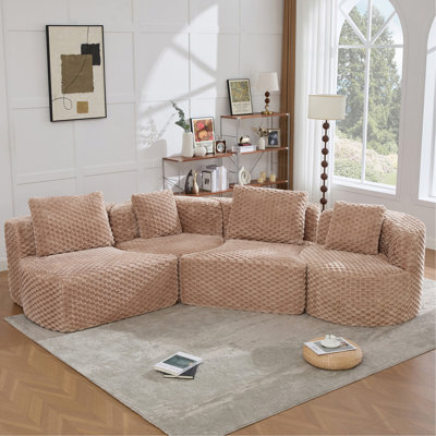 Modular Sectional Sofa 137.8" Boneless Sofa Couch Soft Plush Upholstered Couch for Living Room, Camel