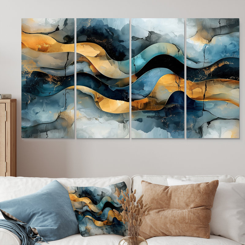 Barrentine - art mural abstrait - art mural moderne pour le salon, H 32 po x l 64 po, 4