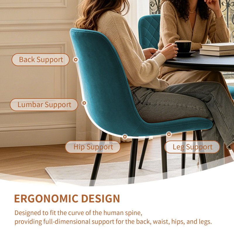 Velvet Upholstered Dining Chairs with Diamond‑Quilted Backrest and Sturdy Metal Legs, Dark Teal