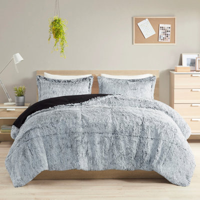 Couette en fausse fourrure shaggy grise pour lit simple/simple XL - Doublure douce, comprend 2 taies d'oreiller. Créez une chambre de rêve avec cette couette longue, douce et élégante.