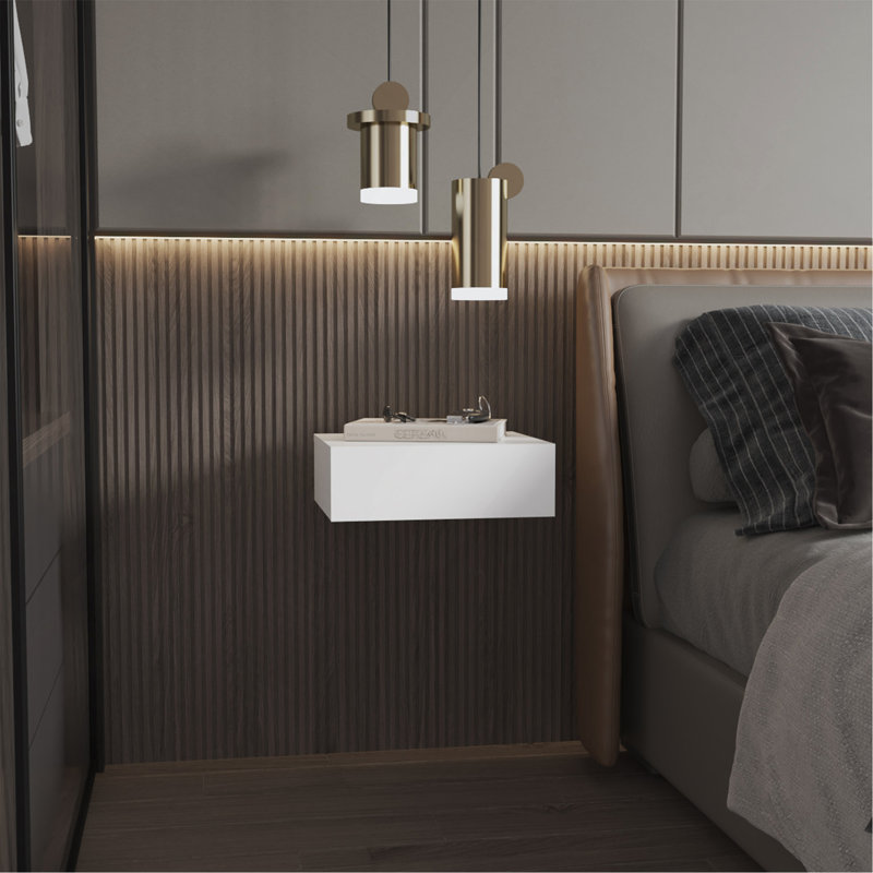 Table de chevet blanche flottante murale, Blanc