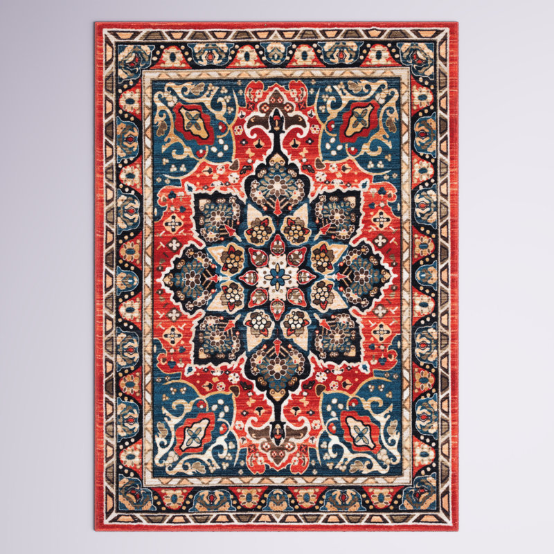 Tapis oriental noir / rouge Manado, Rectangle 7 pi 9 po x 10 pi