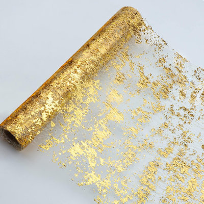 Glitter Metallic Gold Table Runner 11 Inch x 49 Feet Roll Thin Mesh Sparkle Runner Table Decorations for Wedding Bridal Baby Shower, Anniversary, Christmas, Birthday Party