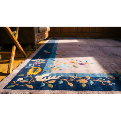 Tapis rectangulaire en laine noué à la main mauve / lavande mauve des années 1920
