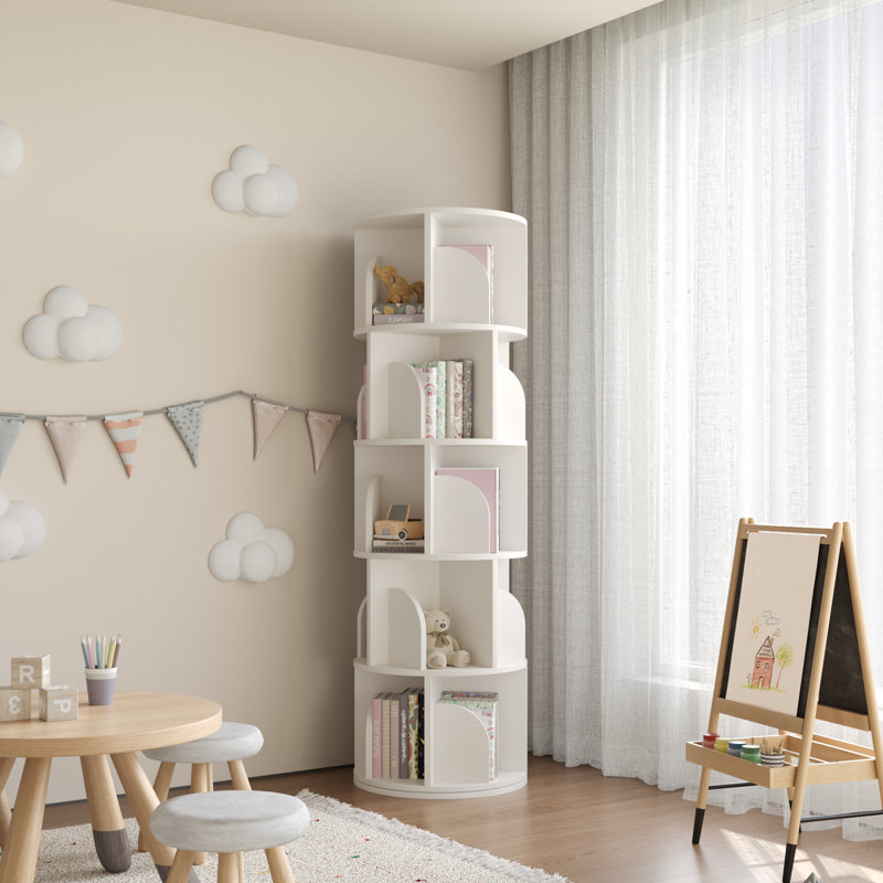 Rotating Bookshelf, 5 Tier Small Bookcase Corner Display Shelf For Small Space Wood Narrow Book Shelf Organizer For Living Room, White