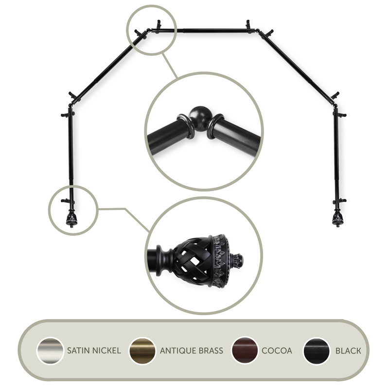 Tringle à rideaux simple réglable 0,81 po Jaidyn, Noir, 28 à 48 po (de chaque côté)