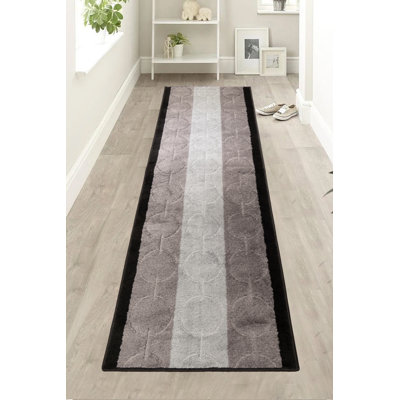 Geometric Circles Grey Medium Pile Slip Resistant Rugs