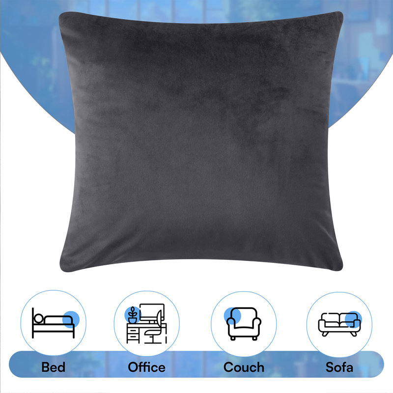 Luxurious Plain Velvet Cushion Covers (Set Of 2), Charcoal