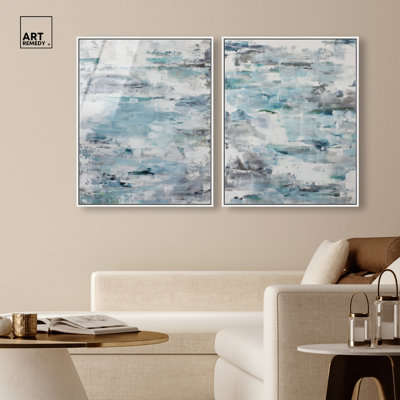 «Blue Profonds Serenity», ensemble de décorations murales bleues encadrées par Art Remedy, cadre blanc, 24 x 30