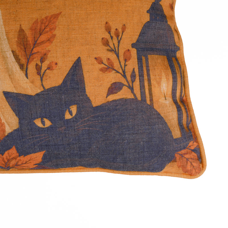 Housse de coussin décoratif Haunted Cat Halloween Linen, 20 x 20