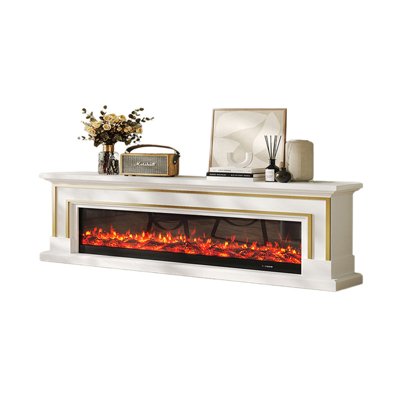 Black Solid  Wood TV Cabinet Fireplace, 27.56” H x 78.74” W x 12.6” D, Black