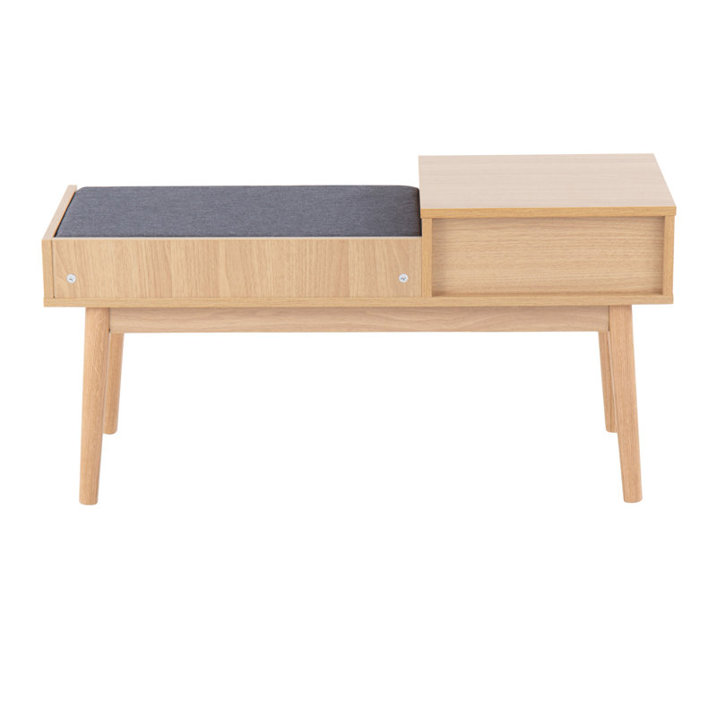 Banc contemporain en bois et tissu avec tiroir coulissant, Naturel