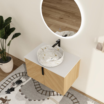 Ensemble de meuble-lavabo mural simple 30 po avec lavabo en céramique Haldor, ensemble de meuble-lavabo 30 po
