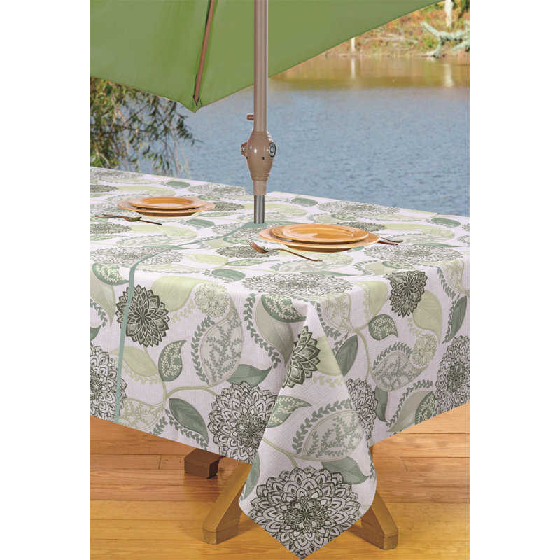 Ballycastle Rectangular Floral Polyester Tablecloth, 72" W x 54" L, Green