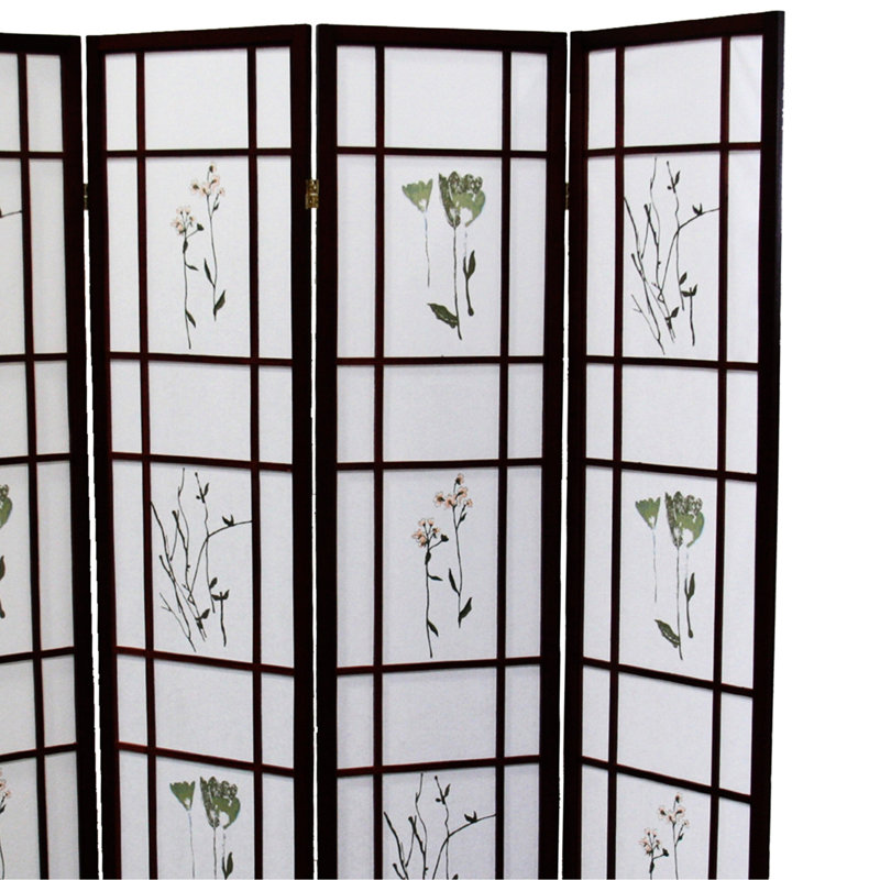 Cloison 4 écrans de 70 po de hauteur, couleur cerise avec motif floral asiatique haute barrière, conception cerise