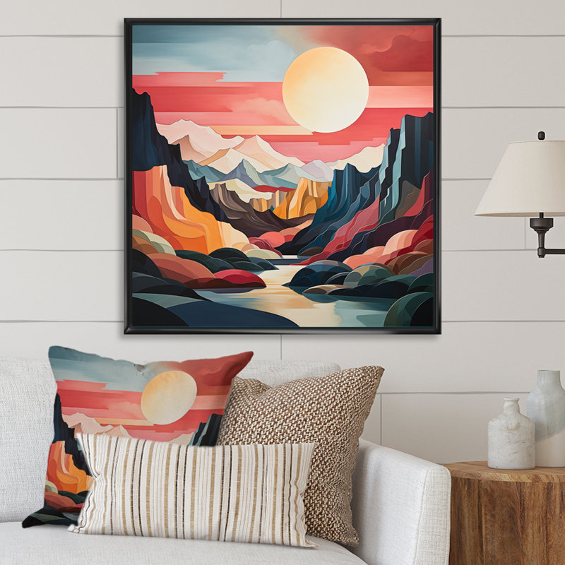 Coral Teal Bold Canyon Landscape II - Abstract Canvas Art Print, H 24 po x l 24 po x P 1 po, Cadre flottant noir