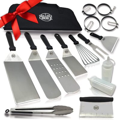 Griddle Accessories Set-16 Pc- Metal Spatula Set, Commercial Heavy Duty Stainless Steel,Flat Top,Grill,Indoor-Outdoor,Hibachi,Bbq Grilling Utensils- D -  Ruya company, wwy-w1529
