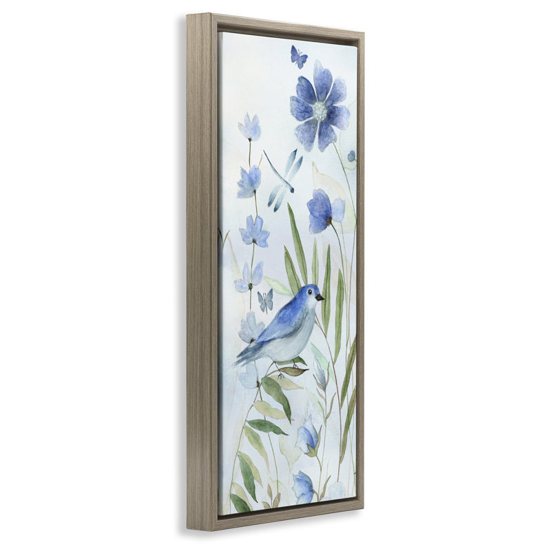 Cadre flottant Cottage Botanicals & Blue Bird, design par Janet Tava, H 25 po x l 11 po, Cadre flottant orme Montalcino