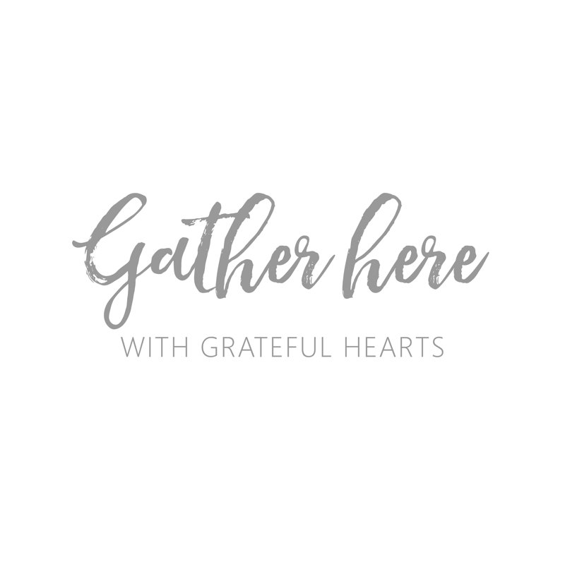 Gather Here Grateful Hearts Grey White - Wrapped Canvas Print, 51cm H x 51cm W x 3.8cm D