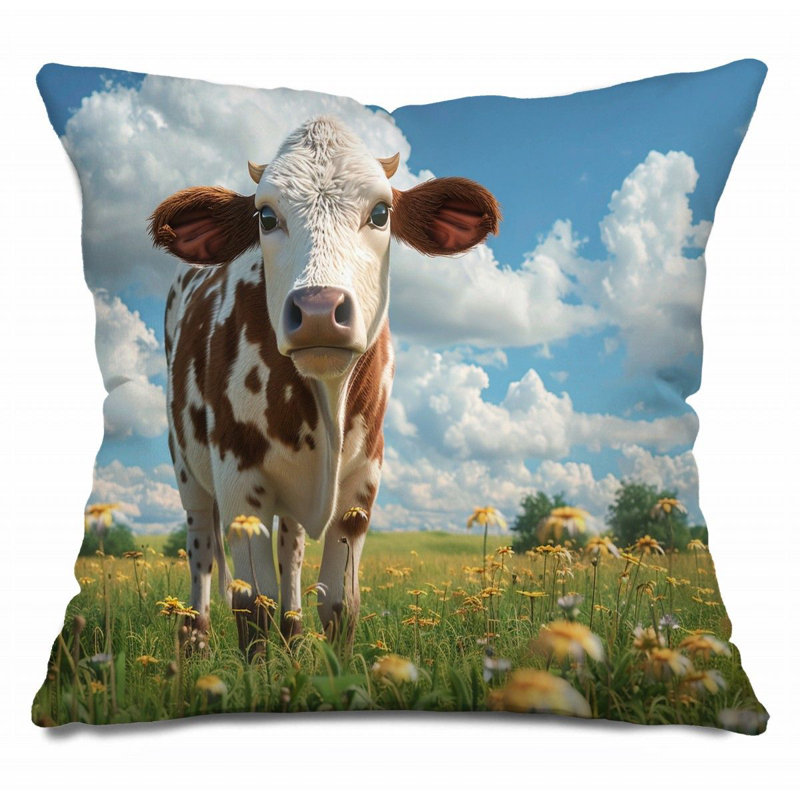 Coussin Curious Cow, H 18 po x l 18 po
