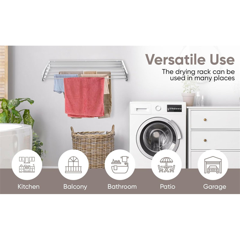 Séchoir à linge mural XL - 40 po, 6 tiges pour une utilisation intérieure / extérieure