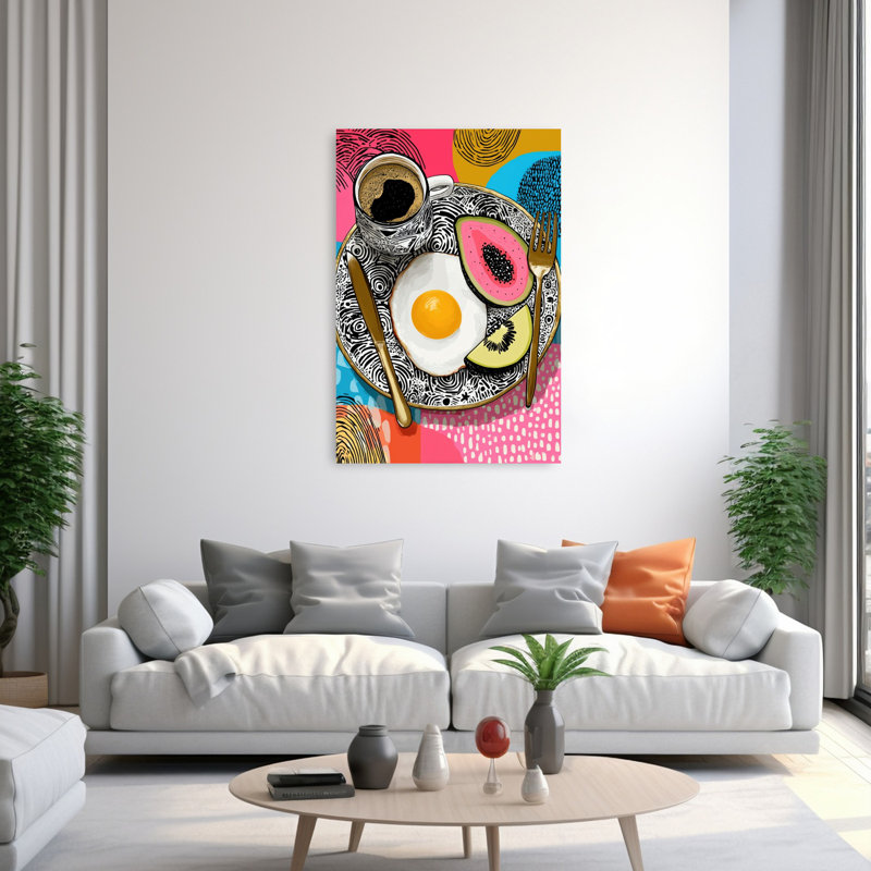 Vibrant Breakfast Plate Abstract Colorful Modern Fruit Tropical Wall Art Print 1 Piece Wrapped Canvas Wall Art