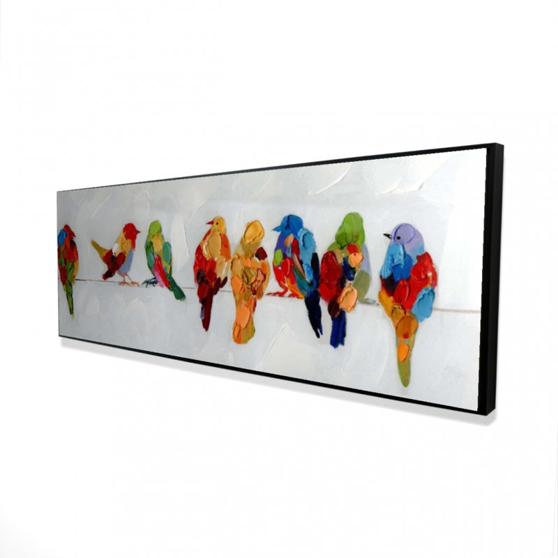 Oiseaux colorés sur un fil | Décoration sur toile encadrée, H 49,25 po x l 17,25 po